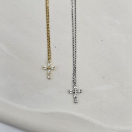 Κολιέ σταυρός με ζιργκόν ανοξείδωτο ατσάλι επιχρυσωμένο και επιπλατινωμένο k136
