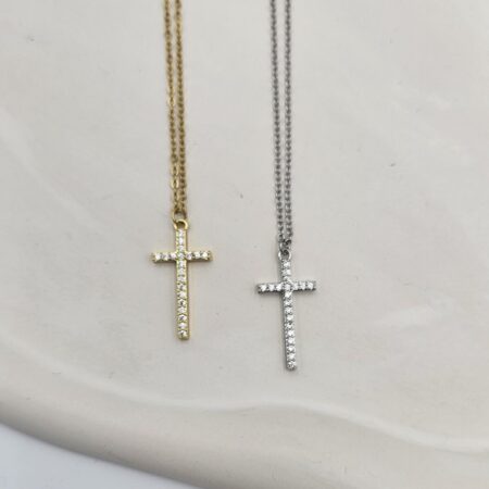 Κολιέ σταυρός με ζιργκόν ανοξείδωτο ατσάλι επιχρυσωμένο και επιπλατινωμένο k138