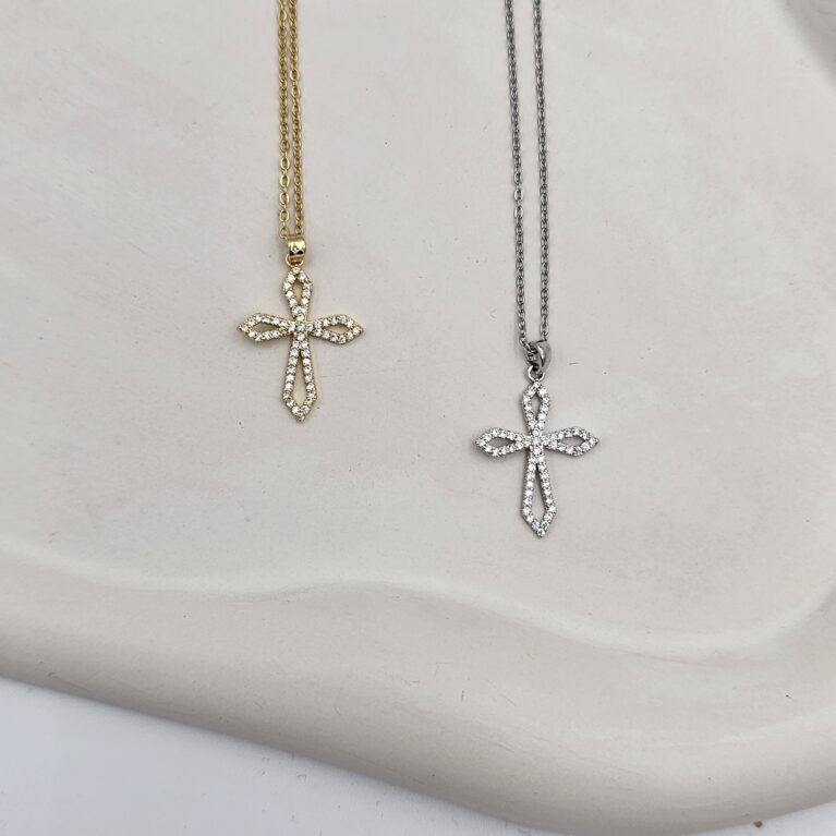 Κολιέ σταυρός με ζιργκόν ανοξείδωτο ατσάλι επιχρυσωμένο και επιπλατινωμένο k137