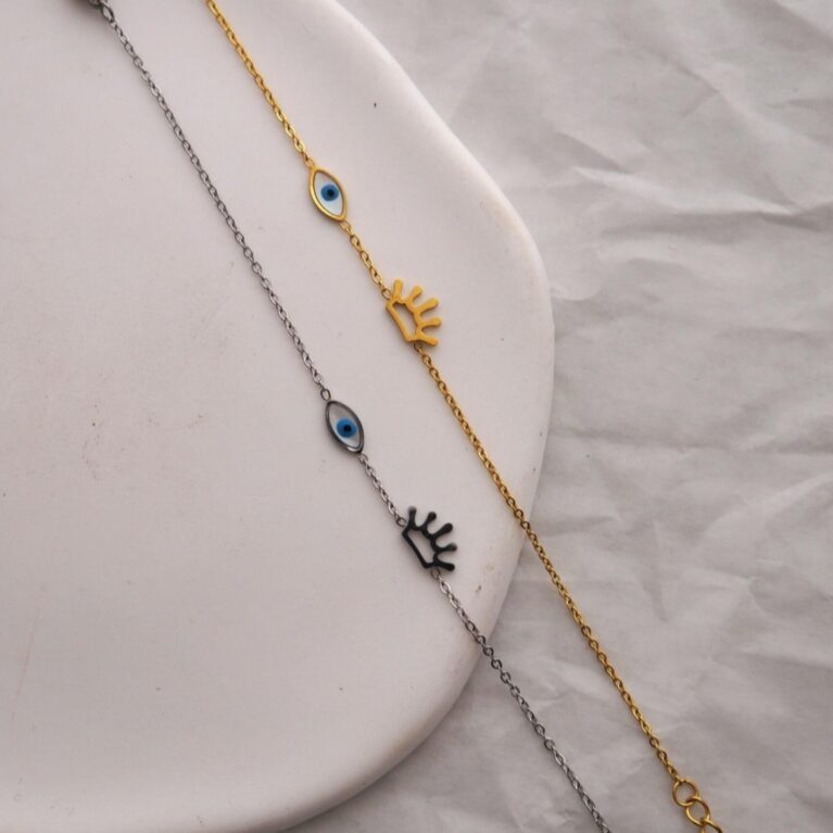 Βραχιόλι μάτι με κορώνα ανοξείδωτο ατσάλι επιχρυσωμένο και επιπλατινωμένο v64