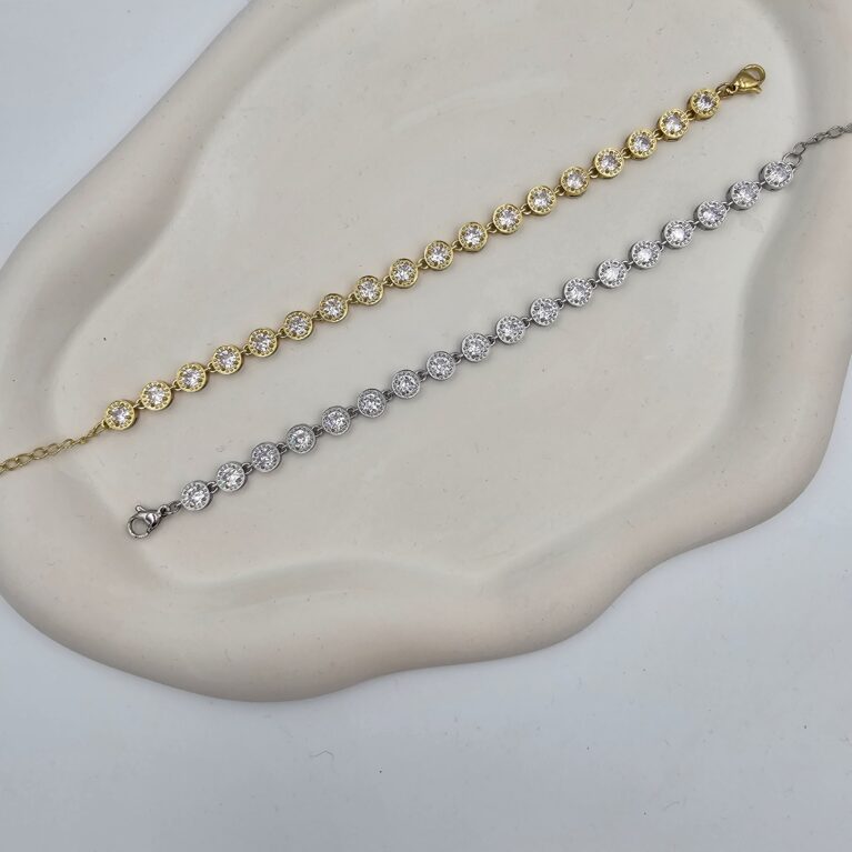 Βραχιόλι με στρογγυλά ζιργκόν ανοξείδωτο ατσάλι επιχρυσωμένο και επιπλατινωμένο v69