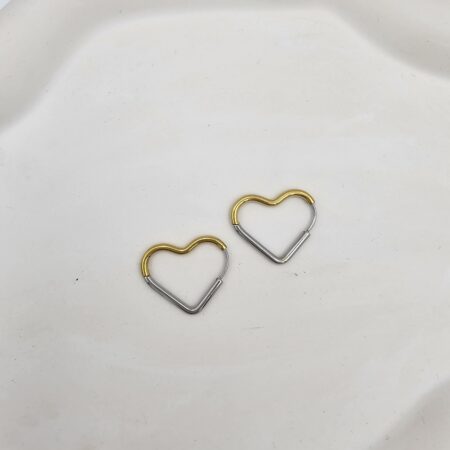 Σκουλαρίκι ανοξείδωτο ατσάλι καρδιά 2x1.7εκ επιπλατινωμένο και επιχρυσωμένο sk88