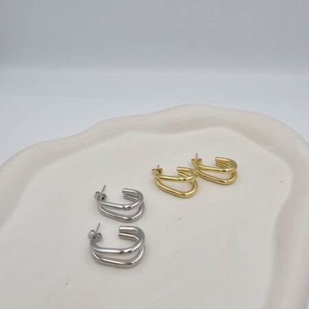 Σκουλαρίκι ανοξείδωτο ατσάλι 1.5x2.6εκ επιπλατινωμένο και επιχρυσωμένο sk118