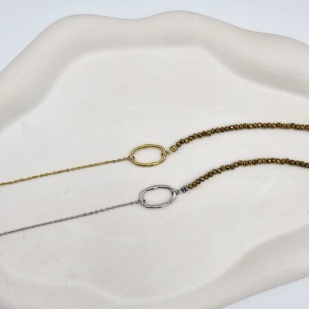 Βραχιόλι ανοξείδωτο ατσάλι οβάλ με κρύσταλλα επιχρυσωμένο και επιπλατινωμένο v80