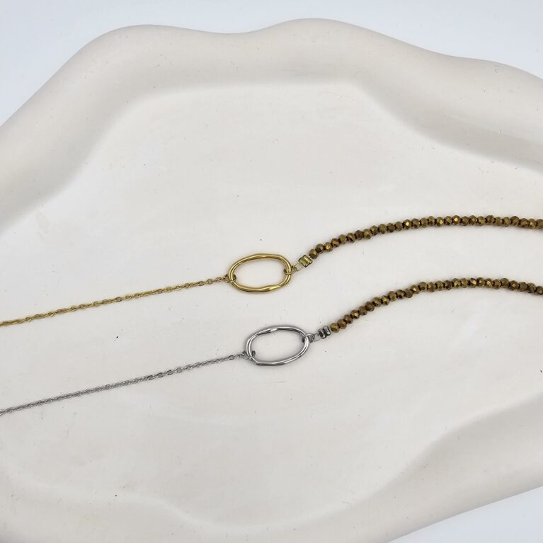 Βραχιόλι ανοξείδωτο ατσάλι οβάλ με κρύσταλλα επιχρυσωμένο και επιπλατινωμένο v80