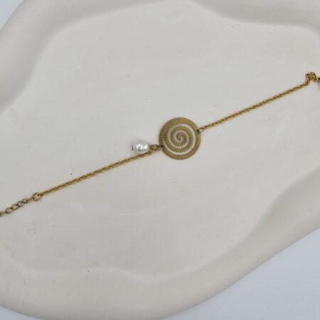 Βραχιόλι ανοξείδωτο ατσάλι σπείρα με μαργαριτάρι επιχρυσωμένο v74