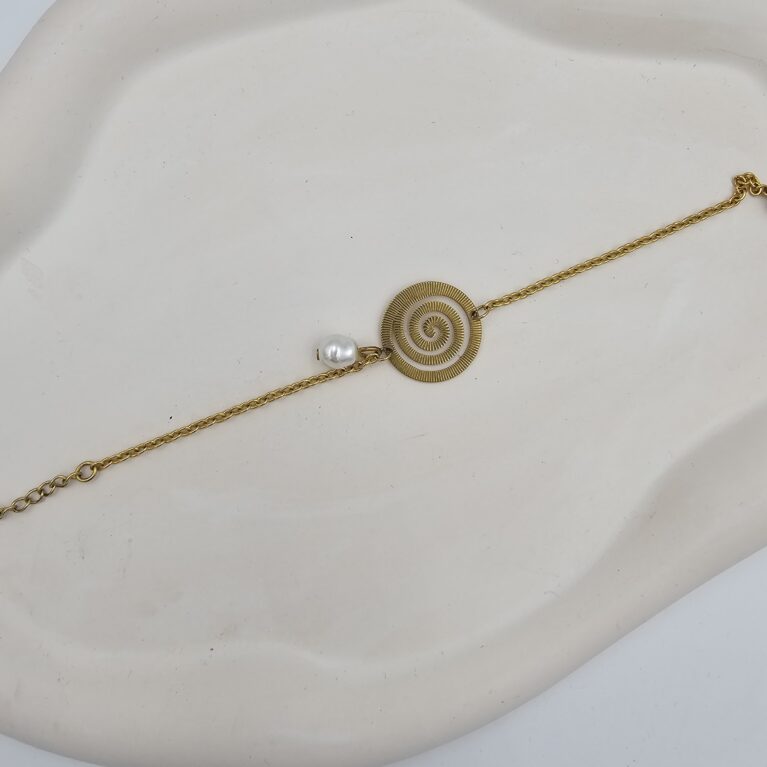 Βραχιόλι ανοξείδωτο ατσάλι σπείρα με μαργαριτάρι επιχρυσωμένο v74