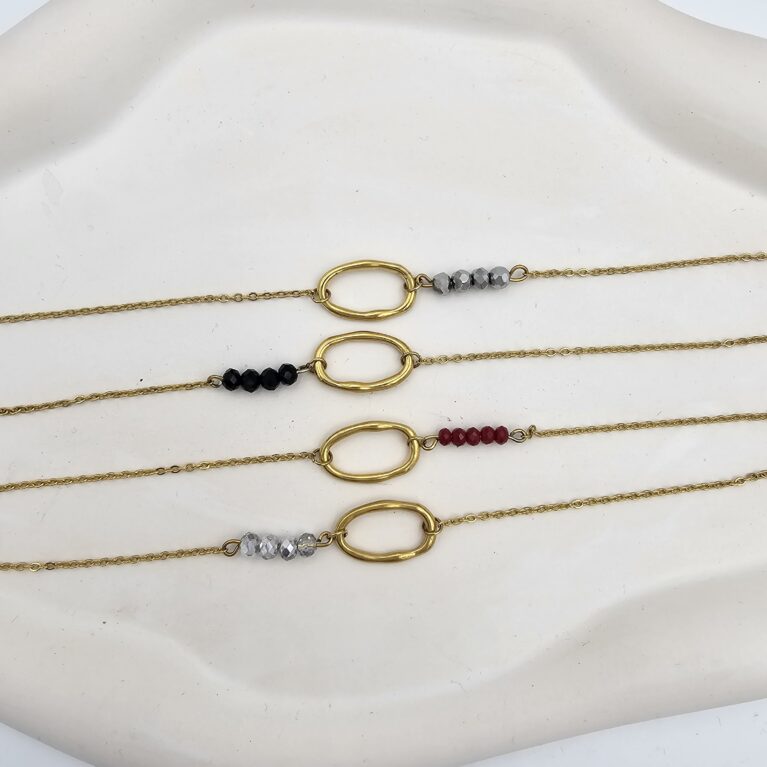 Βραχιόλι ανοξείδωτο ατσάλι οβάλ με κρύσταλλα επιχρυσωμένο v77