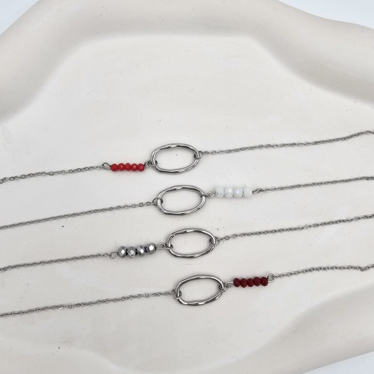 Βραχιόλι ανοξείδωτο ατσάλι οβάλ με κρύσταλλα επιπλατινωμένο v78