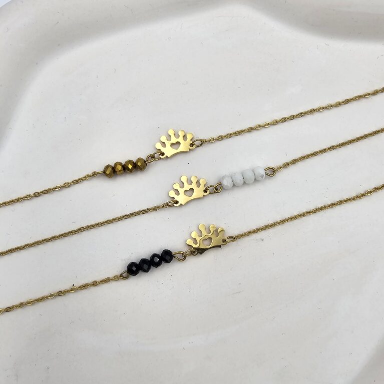 Βραχιόλι ανοξείδωτο ατσάλι κορώνα με κρύσταλλα επιχρυσωμένο v76