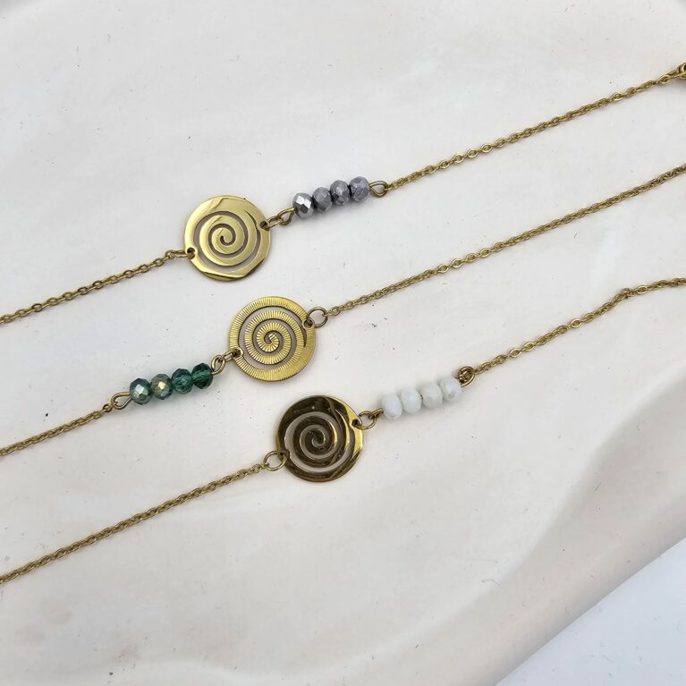 Βραχιόλι ανοξείδωτο ατσάλι σπείρα με κρύσταλλα επιχρυσωμένο v75