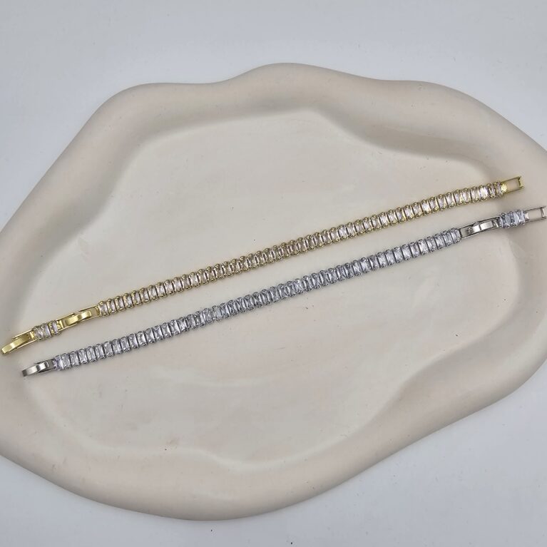 Βραχιόλι με ορθογώνια ζιργκόν ανοξείδωτο ατσάλι επιχρυσωμένο και επιπλατινωμένο v71