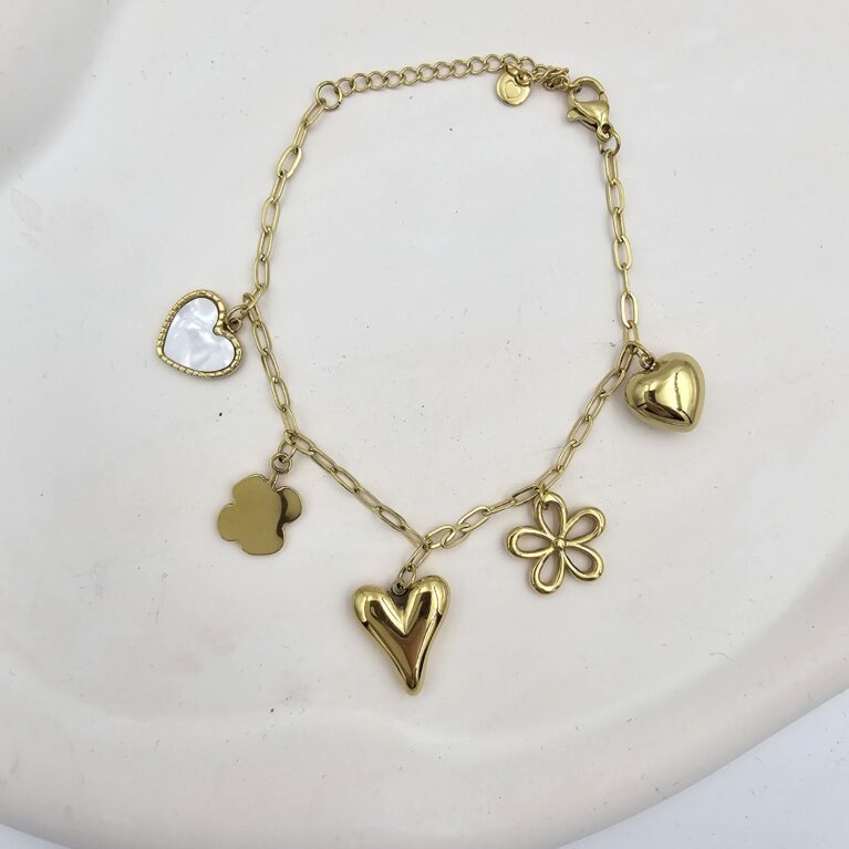 Βραχιόλι με charms ανοξείδωτο ατσάλι επιχρυσωμένο και επιπλατινωμένο v66