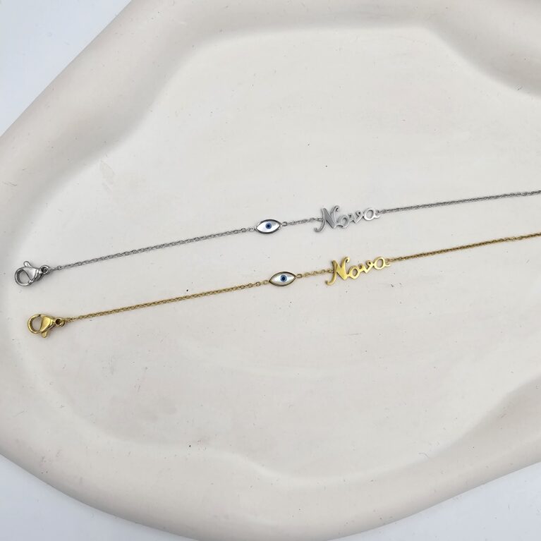 Βραχιόλι ανοξείδωτο ατσάλι “Νονά” και μάτι επιπλατινωμένο και επιχρυσωμένο v72