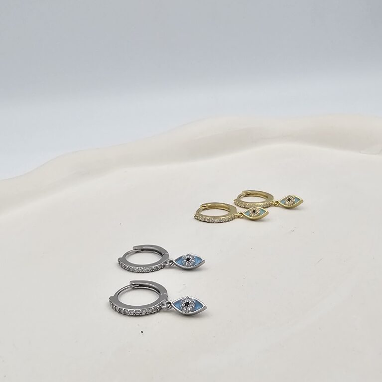 Σκουλαρίκι ορείχαλκος μάτι με στρας επιχρυσωμένο και επιπλατινωμένο sk97