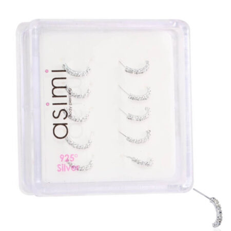 Ασημένιος μισός κρίκος μύτης με λευκές πέτρες m02