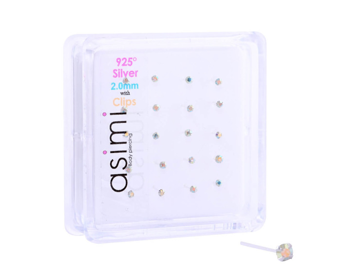 Ασημένιο σκουλαρίκι μύτης 2.00mm ιριδίζον m01