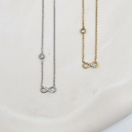 Κολιέ άπειρο ανοξείδωτο ατσάλι με στρας και πέτρα επιχρυσωμένο και επιπλατινωμένο k105