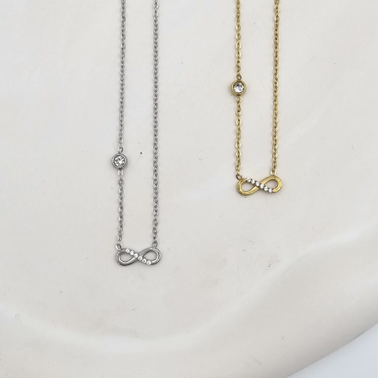 Κολιέ άπειρο ανοξείδωτο ατσάλι με στρας και πέτρα επιχρυσωμένο και επιπλατινωμένο k105