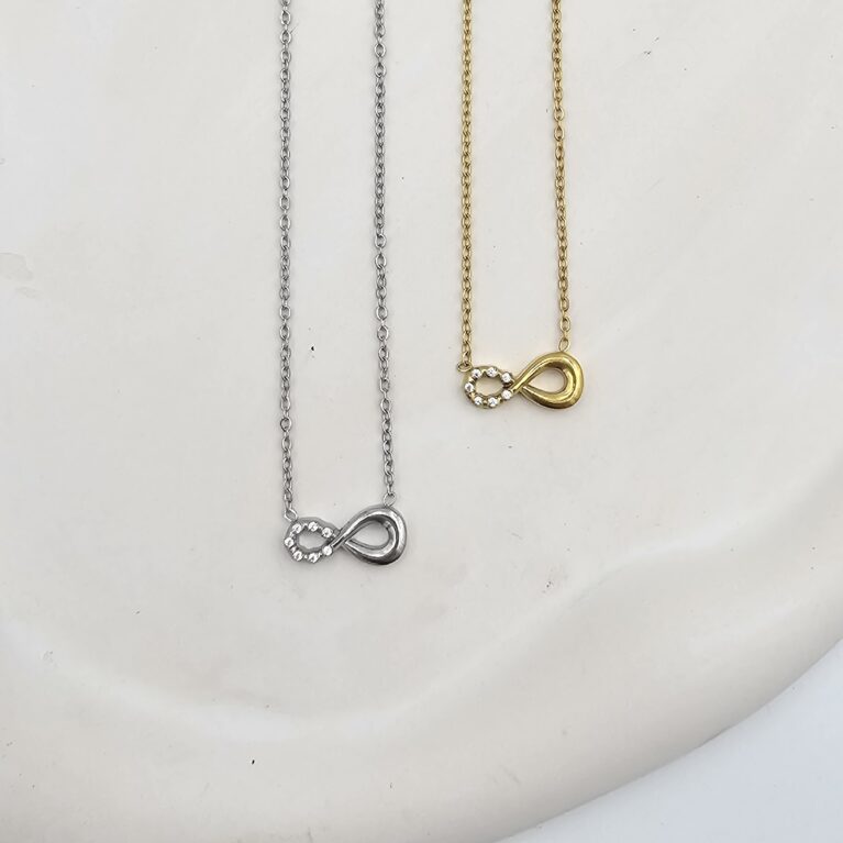 Κολιέ άπειρο ανοξείδωτο ατσάλι με στρας επιχρυσωμένο και επιπλατινωμένο k104