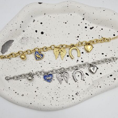 Βραχιόλι με charms ανοξείδωτο ατσάλι επιχρυσωμένο και επιπλατινωμένο v82