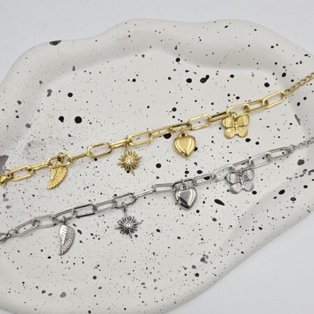 Βραχιόλι με charms ανοξείδωτο ατσάλι επιχρυσωμένο και επιπλατινωμένο v84