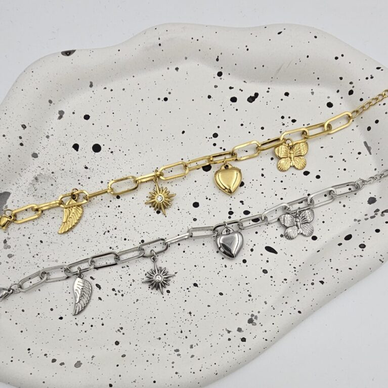 Βραχιόλι με charms ανοξείδωτο ατσάλι επιχρυσωμένο και επιπλατινωμένο v84