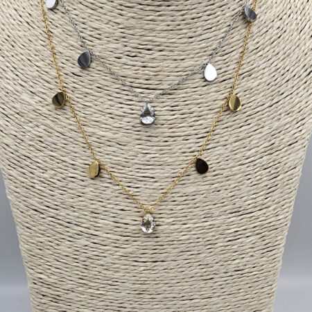 Κολιέ σταγόνες και πέτρα ζιργκόν ανοξείδωτο ατσάλι επιχρυσωμένο και επιπλατινωμένο k117