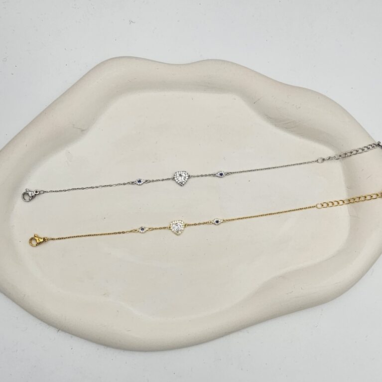 Bραχιόλι καρδιά με μπλε μάτια ανοξείδωτο ατσάλι επιπλατινωμένο και επιχρυσωμένο v89