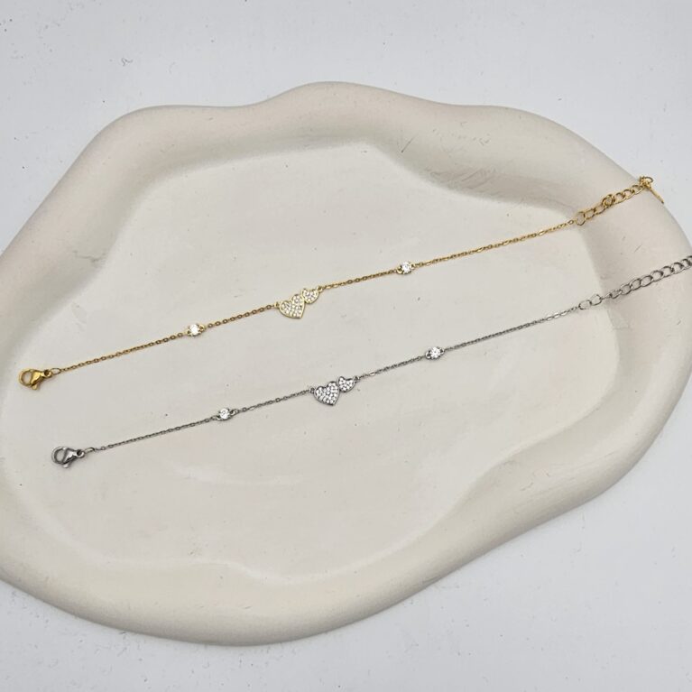 Bραχιόλι καρδιές με στρας ανοξείδωτο ατσάλι επιπλατινωμένο και επιχρυσωμένο v91