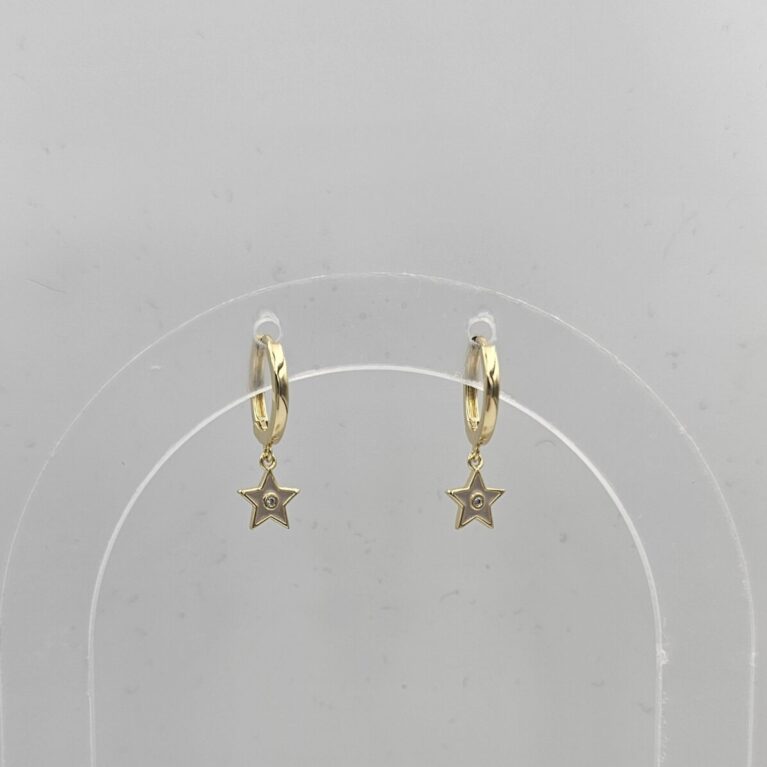 Σκουλαρίκι ορείχαλκος αστέρι με μπεζ σμάλτο επιχρυσωμένο sk111