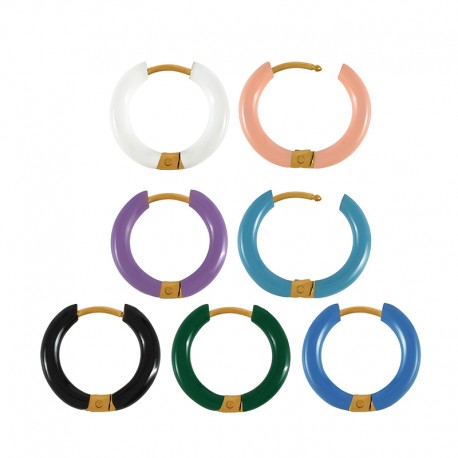 Σκουλαρίκι κρίκος με σμάλτο ανοξείδωτο ατσάλι επιχρυσωμένο 18mm/3mm sk127