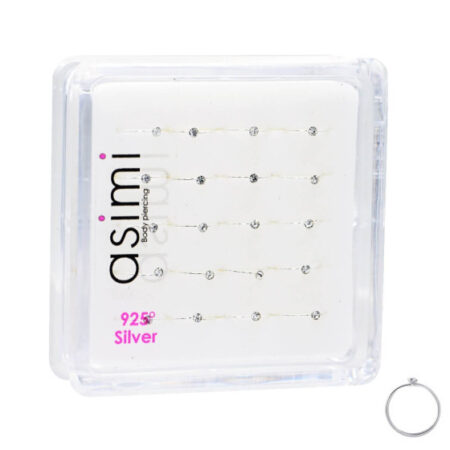 Ασημένιος κρίκος μύτης 10mm με λευκή πέτρα m05