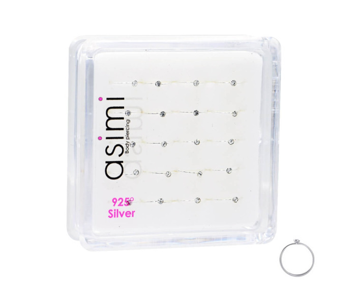 Ασημένιος κρίκος μύτης 10mm με λευκή πέτρα m05