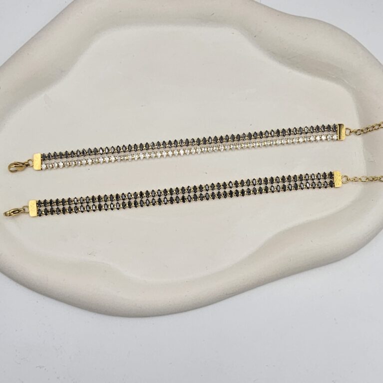 Βραχιόλι διπλό με στρας ανοξείδωτο ατσάλι επιχρυσωμένο v105