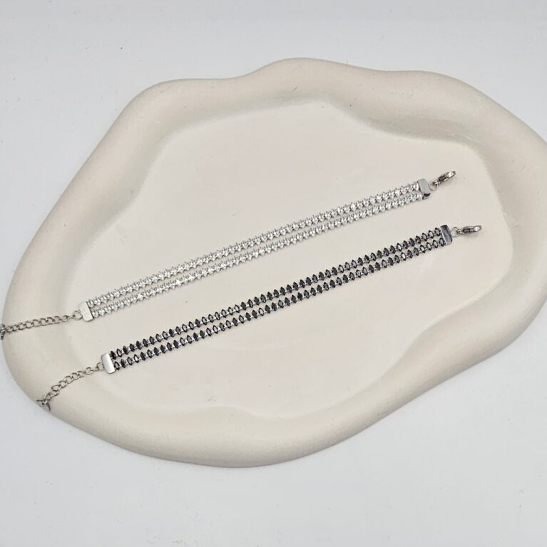 Βραχιόλι διπλό με στρας ανοξείδωτο ατσάλι επιπλατινωμένο v104