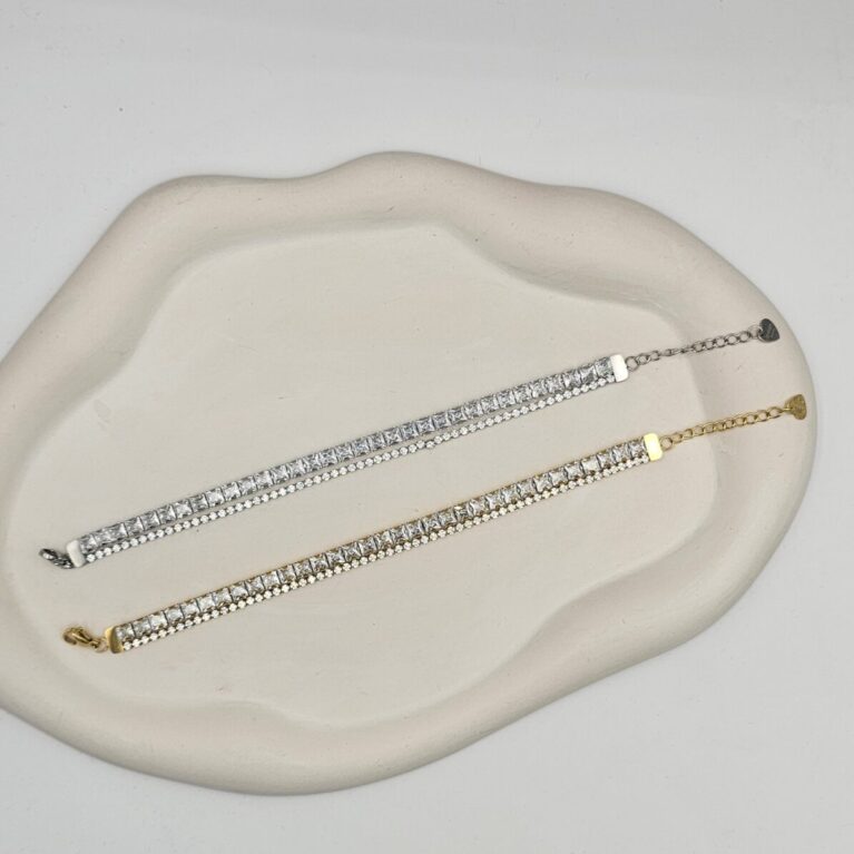 Βραχιόλι διπλό με στρας ανοξείδωτο ατσάλι επιπλατινωμένο και επιχρυσωμένο v103