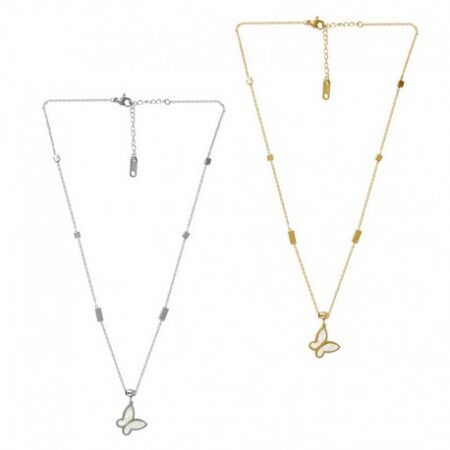 Κολιέ πεταλούδα ανοξείδωτο ατσάλι επιχρυσωμένο και επιπλατινωμένο k133