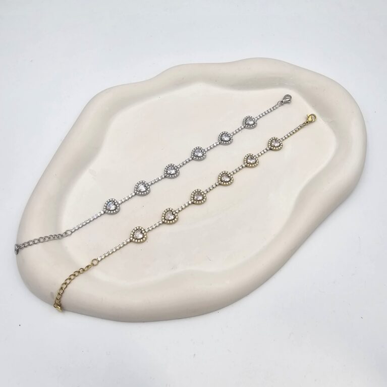 Bραχιόλι καρδίες με στρας ανοξείδωτο ατσάλι επιπλατινωμένο και επιχρυσωμένο v111