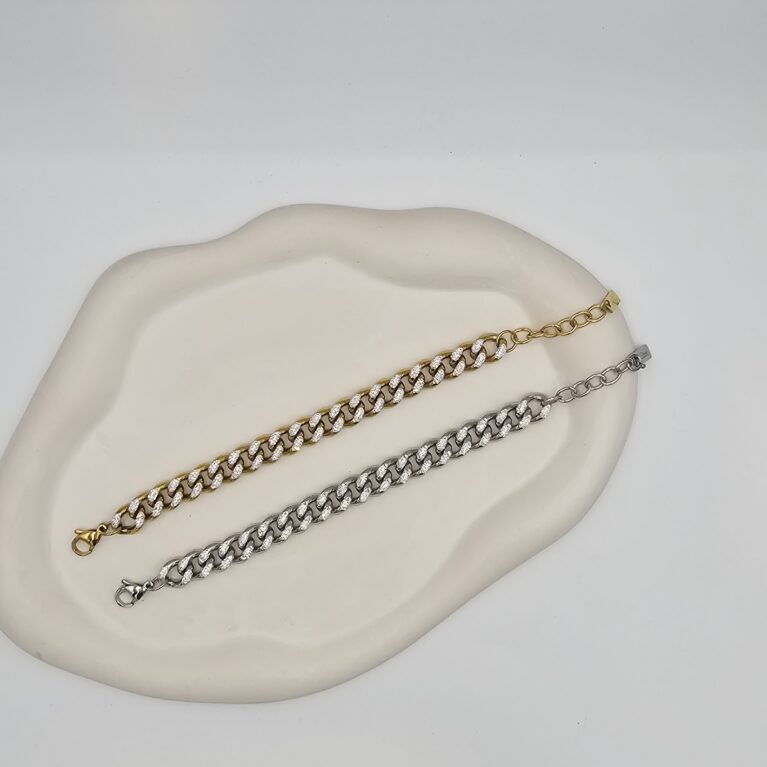 Bραχιόλι αλυσίδα με σμάλτο και στρας ανοξείδωτο ατσάλι επιπλατινωμένο και επιχρυσωμένο v117