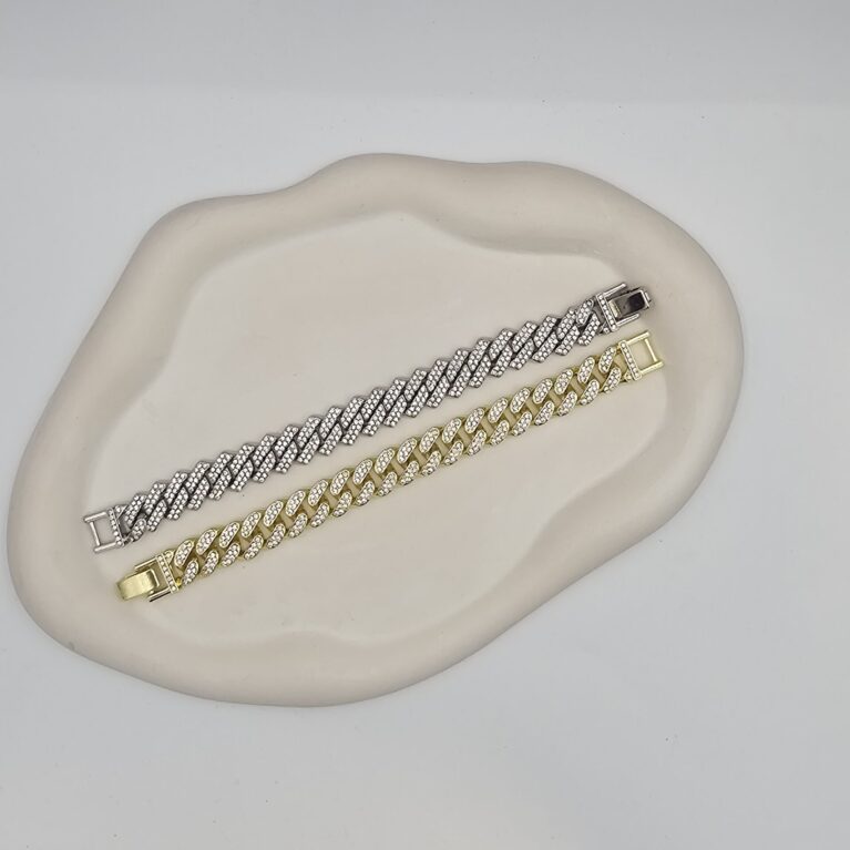 Bραχιόλι αλυσίδα με στρας ανοξείδωτο ατσάλι επιπλατινωμένο και επιχρυσωμένο v118