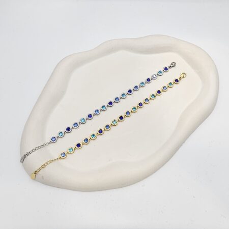 Ριβιέρα με μπλε στρας ανοξείδωτο ατσάλι επιπλατινωμένο και επιχρυσωμένο v115