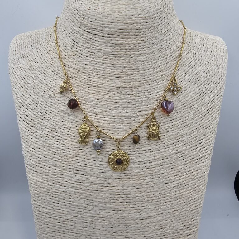 Κολιέ με charms ανοξείδωτο ατσάλι επιχρυσωμένο k155